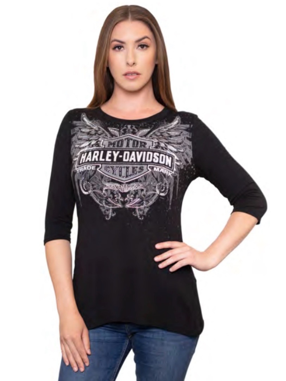 🏍️ Harley-Davidson® Women's Bling/Embellished Zoic 3/4 Sleeve Top size Medium
